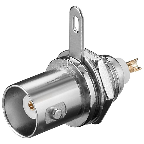 Goobay BNC-Einbaubuchse, vergoldetem Pin, 50 Ohm, vernickeltem Messing, mit Kontermutter, silber