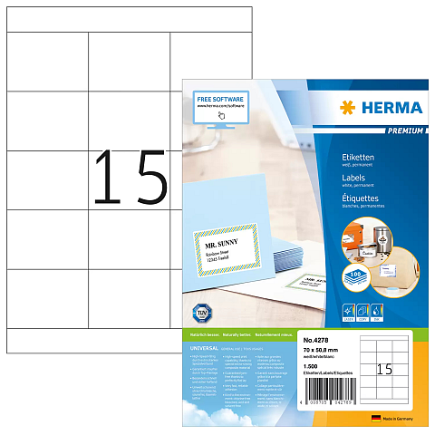 HERMA Etiketten Premium A4 70x50.8 mm weiß Papier matt 1500 St.
