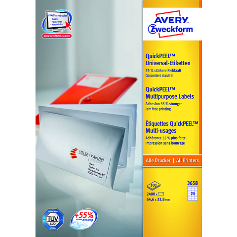 Avery 3658Z selbstklebendes Etikett Rechteck Weiß 2400 Stück(e)