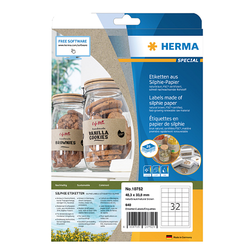 HERMA 10752 selbstklebendes Etikett Rechteck Permanent Braun 640 Stück(e)