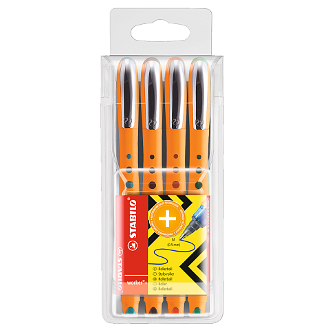 STABILO worker+ Stick Pen Schwarz, Blau, Grün, Mehrfarbig, Rot 4 Stück(e)
