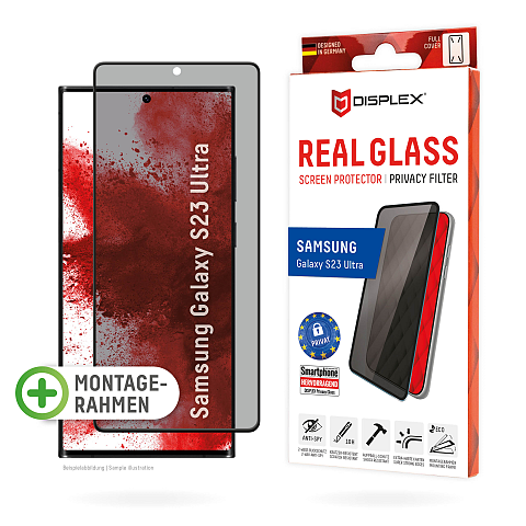 Displex Privacy Panzerglas (10H) für Samsung Galaxy S23 Ultra, Eco-Montagerahmen, Privacy Filter