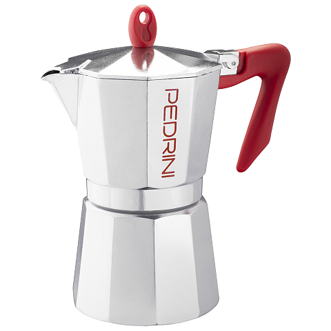Pedrini 9084-0 Manuelle Kaffeemaschine Mokka-Kanne Rot, Edelstahl