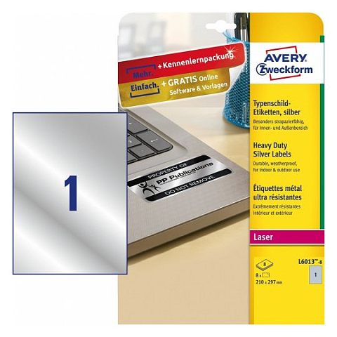 Avery L6013-8 Druckeretikett Silber Selbstklebendes Druckeretikett