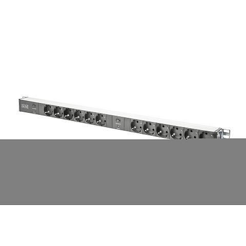 Digitus Steckdosenleiste mit Aluminiumprofil und Überlastschutz, 12-fach Schutzkontaktsteckdose, 2 x 2 m Zuleitung Schutzkontaktstecker