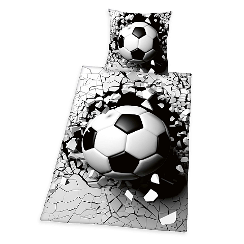 HERDING Young Collection Bettwäsche - 3D Fußball - 80-x-80-cm-135-x-200-cm