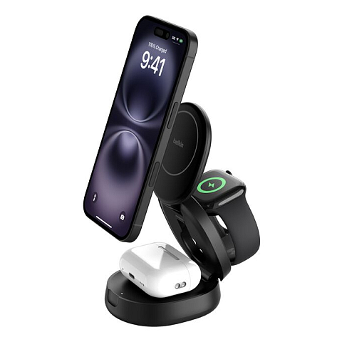 Belkin WIZ034KQBK Ladegerät für Mobilgeräte Kopfhörer, Smartphone, Smartwatch Schwarz USB Kabelloses Aufladen Schnellladung Drinnen