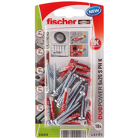 Fischer 535478 Schraubanker/Dübel 18 Stück(e) Schrauben- & Dübelsatz 25 mm