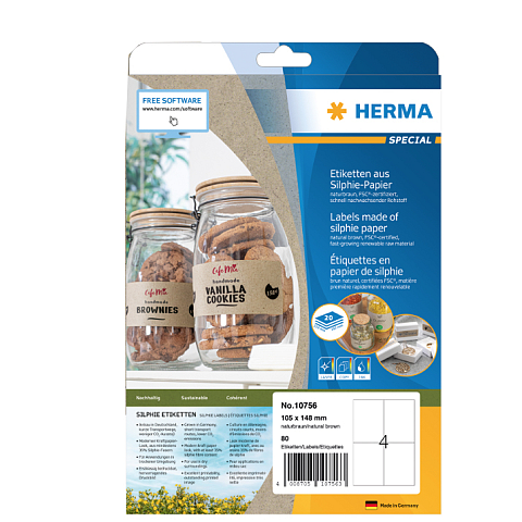 HERMA 10756 selbstklebendes Etikett Rechteck Permanent Braun 80 Stück(e)