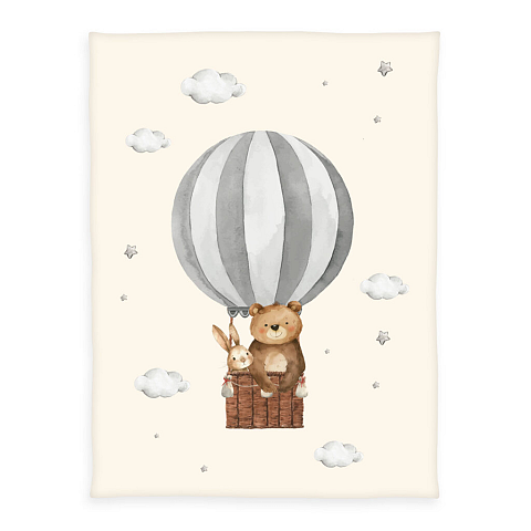 HERDING Ballonfahrt Überwurfdecke 75 x 100 cm Polyester Braun, Grau, Weiß