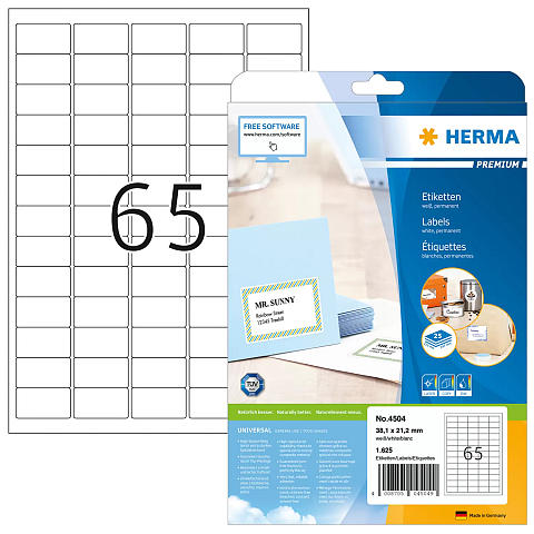 HERMA Adressetiketten Premium A4 38.1x21.2 mm runde Ecken weiß Papier matt 1625 St.
