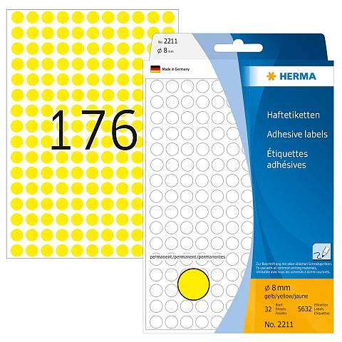 HERMA Vielzwecketiketten/Farbpunkte Ø 8 mm rund gelb Papier matt Handbeschriftung 5632 St.
