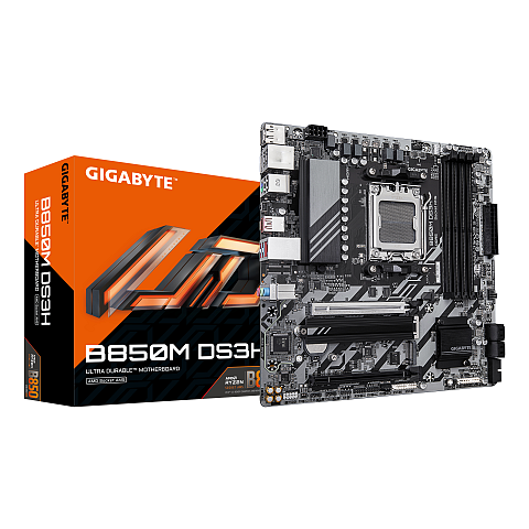 GIGABYTE B850M DS3H Motherboard - AMD Ryzen 9000 Series CPUs, 16+2+2 Phasen Digital VRM, bis zu 8200MHz DDR5 (OC), 1xPCIe 5.0 + 1xPCIe 4.0 M.2, 2.5 LAN, USB 3.2 Gen 2