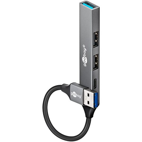 Goobay 74458 Schnittstellen-Hub USB 3.2 Gen 1 (3.1 Gen 1) Type-A 5000 Mbit/s Hellgrau
