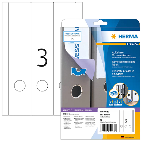 HERMA Ablösbare Ordneretiketten A4 59x297 mm weiß Movables/ablösbar Papier matt blickdicht 75 St.