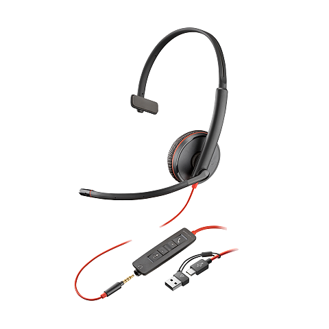 HP Poly Blackwire 3215 Monaural USB-C-Headset +3,5-mm-Stecker +USB-C/A-Adapter (Packungseinheit)