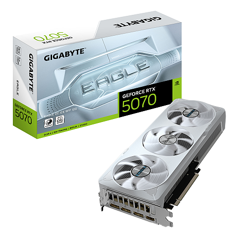 GIGABYTE GeForce RTX 5070 EAGLE OC ICE SFF 12G Grafikkarte - 12GB GDDR7, 192 Bit, PCI-E 5.0, 2587 MHz Core Clock, 3 x DP 2.1a, 1 x HDMI 2.1b, NVIDIA DLSS 4, GV-N5070EAGLEOC ICE-12GD