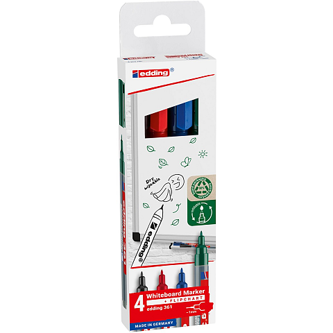 Edding 361 Whiteboardmarker 4er Set basic, Rundspitze 1 mm