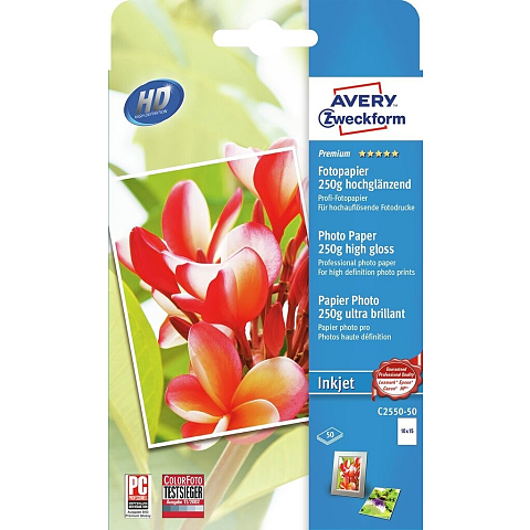 Avery C2550-50 Fotopapier Weiß Hoch-Glanz