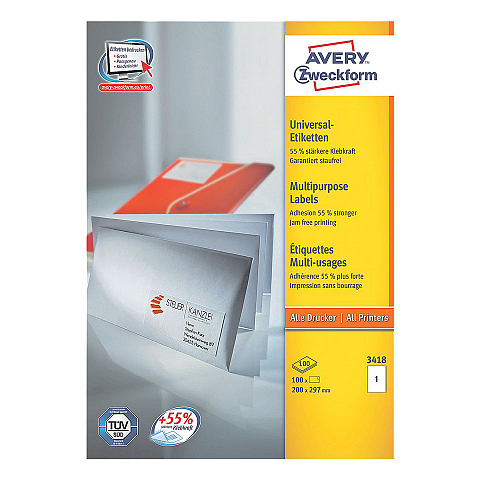 Avery Universal-Etiketten, weiß, 200 x 297 mm, permanent