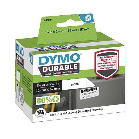 DYMO Original LabelWriter Hochleistungs-Etiketten | 32 mm x 57 mm | weißes Kunststoff-Etikett | Rolle mit 800 Etiketten | für LabelWriter-Beschriftungsgerät