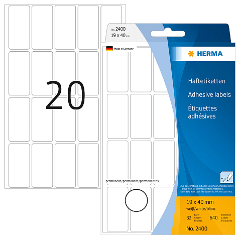 HERMA Vielzwecketiketten 19x40 mm weiß Papier matt Handbeschriftung 640 St.