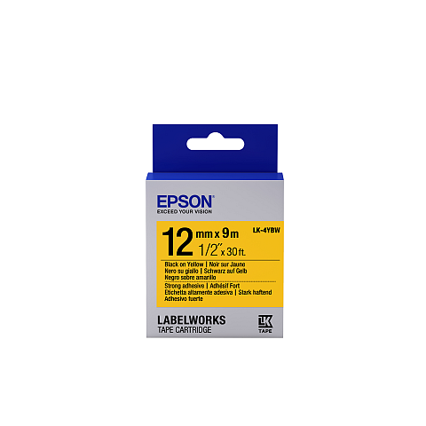 Epson Etikettenkassette LK-4YBW - Stark haftend - schwarz auf gelb - 12mmx9m