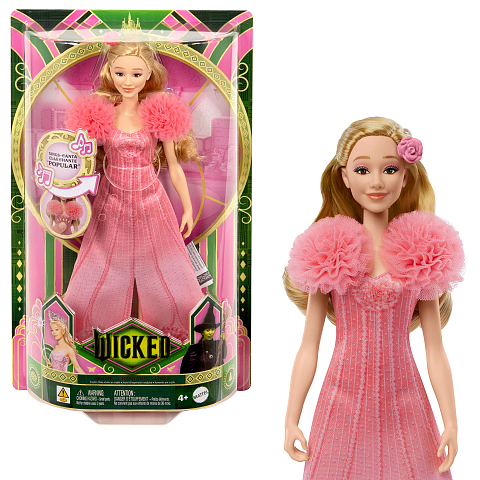 Mattel Singende Wicked Glinda-Modepuppe, beweglich und mit abnehmbarer Film-Mode und Accessoires