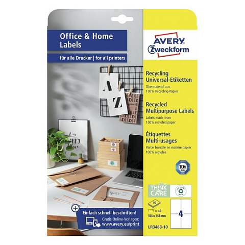 Avery LR3483-10 selbstklebendes Etikett Rechteck Permanent Weiß 40 Stück(e)