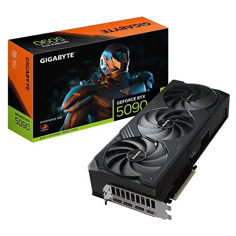 GIGABYTE GeForce RTX 5090 WINDFORCE 32G Grafikkarte - 32GB GDDR7, 512 Bit, PCI-E 5.0, 2407 MHz Core Clock, 3 x DP 2.1a, 1 x HDMI 2.1b, NVIDIA DLSS 4, GV-N5090WF3-32GD