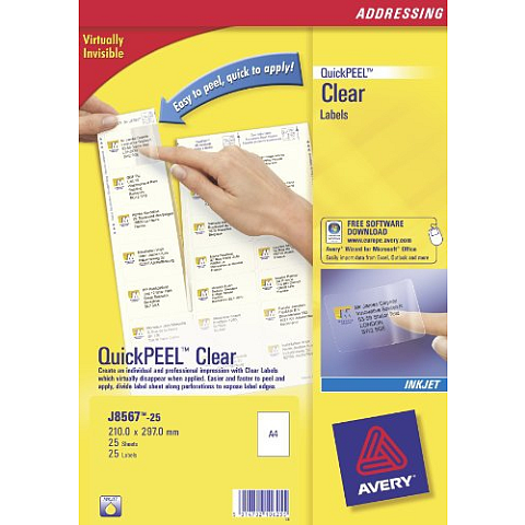 Avery J8567-25 Druckeretikett Transparent