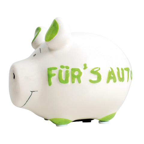 KCG Kawlath Creativ Sparschwein Für's Auto Keramik mit Stopfen 12x10cm grün/weiß