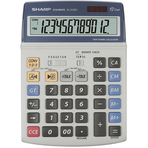 Sharp EL2125C Taschenrechner Desktop Finanzrechner Schwarz, Blau, Grau