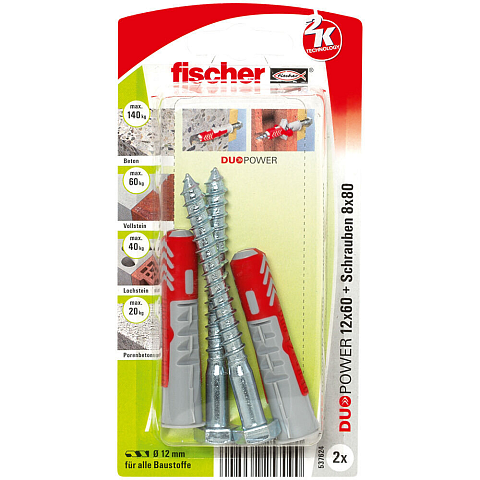 Fischer DuoPower 2 Stück(e) Schrauben- & Dübelsatz 60 mm