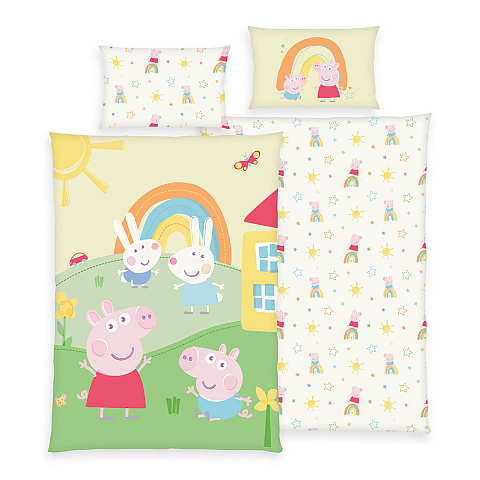 HERDING Peppa Wutz Kleinkind-Bettwäsche-Set ‘Peppas Welt’ – 100×135 cm, Renforcé