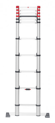 Hailo 7113-112 Leiter Teleskop-Leiter Aluminium, Schwarz, Rot