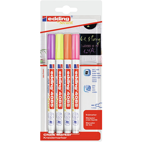 Edding 4085 Kreidemarker 4er Set neon, Rundspitze 1-2 mm