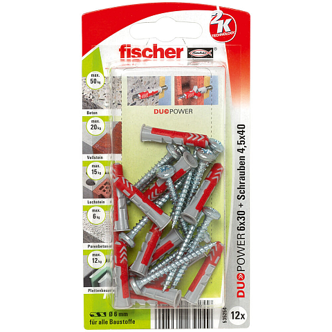 Fischer DuoPower 12 Stück(e) Schrauben- & Dübelsatz 30 mm