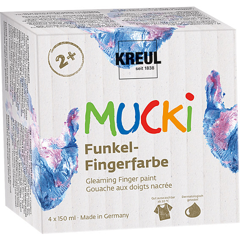 KREUL MUCKI Abwaschbare Fingerfarbe Blau, Gold, Rose, Silber