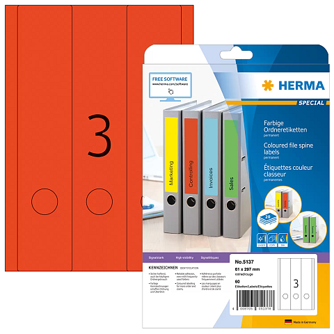 HERMA Ordneretiketten A4 61x297 mm rot Papier matt blickdicht 60 St.