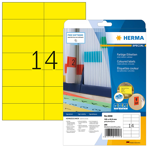 HERMA Farbige Etiketten A4 105x42.3 mm gelb Papier matt 280 St.