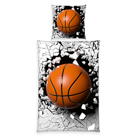 HERDING Young Collection Bettwäsche-Set ‘3D Basketball ‘ – 135×200 cm, Renforcé