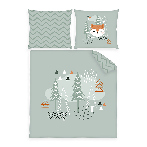 HERDING babybest® Wiegen- und Wagenbettwäsche-Set ‘Nordic Forest’ – 80×80 cm, Renforcé