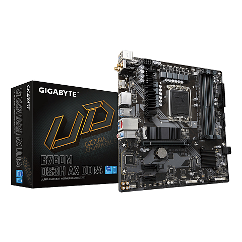 GIGABYTE B760M DS3H AX DDR4 Motherboard - Unterstützt Intel Core 14. Generation CPUs, 6+2+1 Phasen Digital VRM, bis zu 5333MHz DDR4 (OC), 2xPCIe 4.0 M.2, Wi-Fi 6E, 2.5GbE LAN, USB 3.2 Gen2