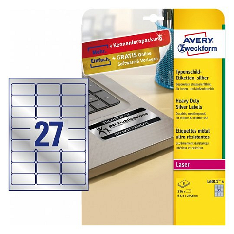 Avery L6011-8 Druckeretikett Silber Selbstklebendes Druckeretikett