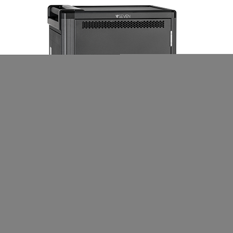 V7 UK AC Ladewagen für 30 Geräte – Schützen, Aufbewahren und Laden von Chromebooks, Notebooks und Tablets. Gepolsterte Einlegeböden mit langlebigen Trennwänden, Gummirollen, IEC 62368-1 zertifiziert