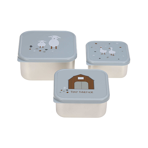 Lässig Snackbox Kinder (3er Set) - Edelstahl Brotdose, Tiny Farmer Blau