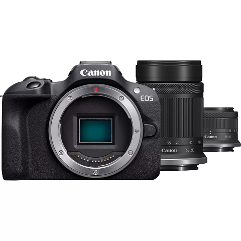 Canon EOS R100 + RF-S 18-45mm F4.5-6.3 IS STM + RF-S 55-200mm F5-7.1 IS STM Kit MILC 24,1 MP CMOS 6000 x 4000 Pixel Schwarz
