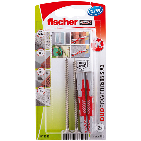 Fischer 543796 Schraubanker/Dübel 2 Stück(e) Schrauben- & Dübelsatz 65 mm