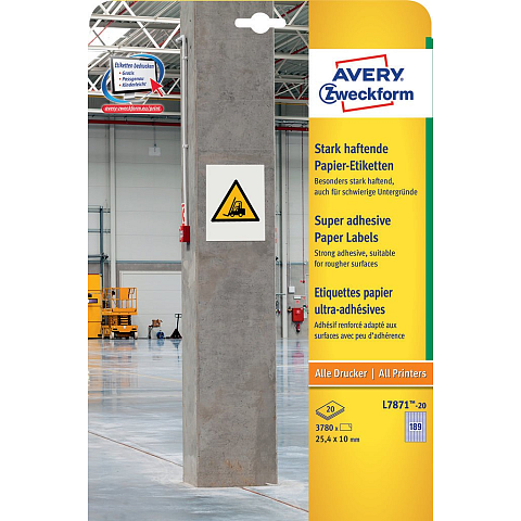 Avery L7871-20 selbstklebendes Etikett Rechteck Permanent Weiß 3780 Stück(e)